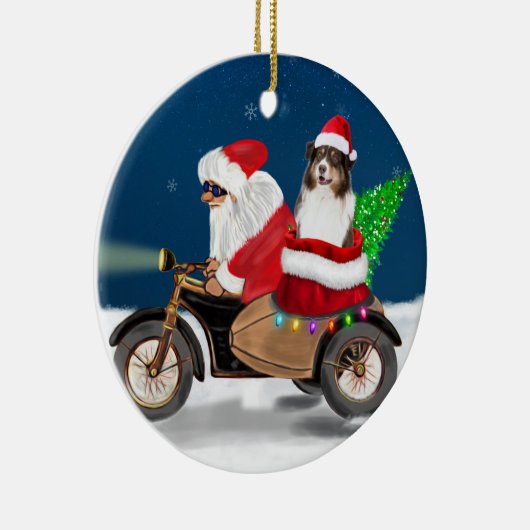 Australian Shepherd Dog Christmas Weihnachtsmann Keramik Ornament (Rechts)