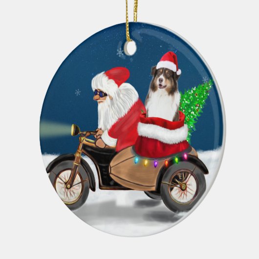 Australian Shepherd Dog Christmas Weihnachtsmann Keramik Ornament (Links)