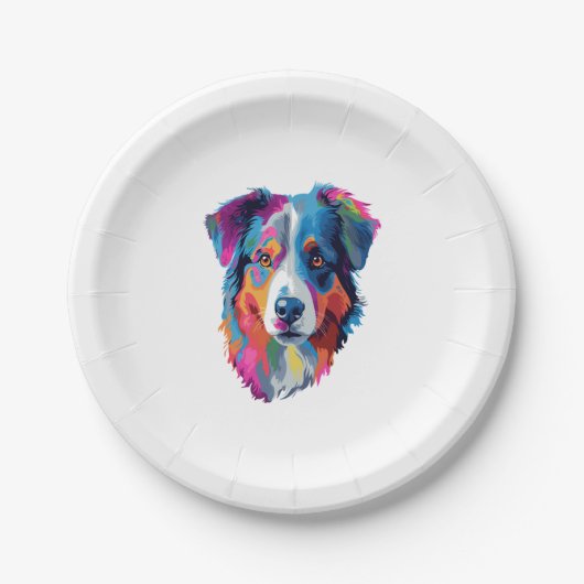 Australian Shepherd Dog Colorful Pappteller (Vorderseite)
