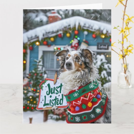 Australian Shepherd Dog Festive Realtor Christmas Karte (Gelbe Blume)