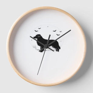 Australian Shepherd Dog - Halloween Moon Silhouett Uhr