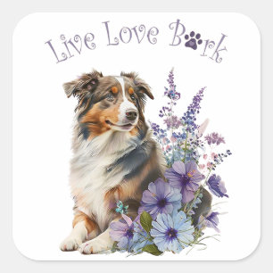 Australian Shepherd Dog Mama Floral Quadratischer Aufkleber