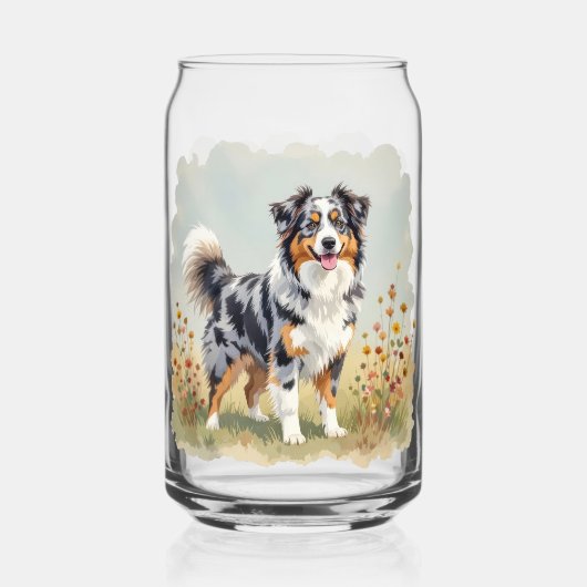Australian Shepherd Dog Merle Long Schwanz Dosenglas (Vorderseite)