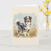Australian Shepherd Dog Merle Long Schwanz Karte (Gelbe Blume)