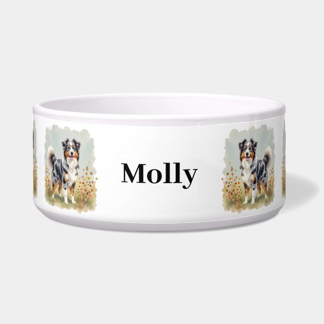 Australian Shepherd Dog Merle Long Schwanz Napf (Vorderseite)