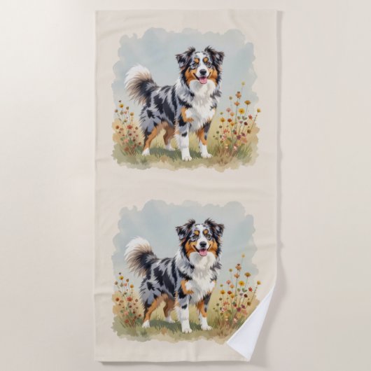 Australian Shepherd Dog Merle Long Schwanz Strandtuch (Vorderseite)