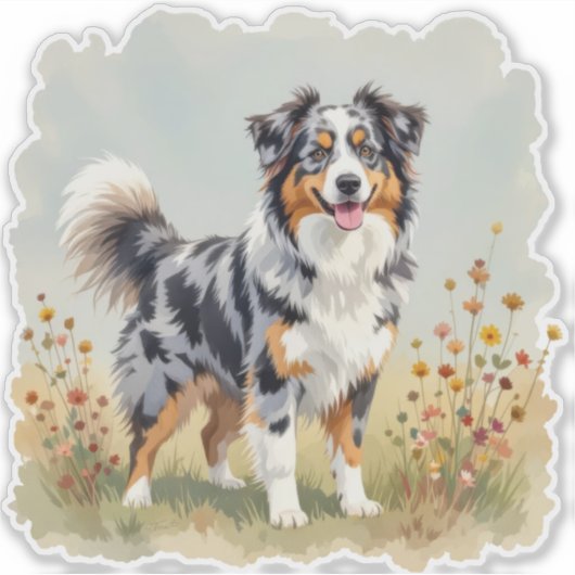 Australian Shepherd Dog Merle Long Tail Aufkleber (Vorderseite)