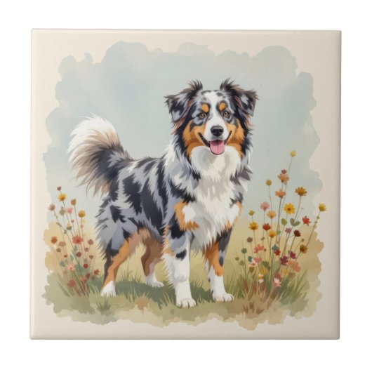 Australian Shepherd Dog Merle Long Tail Fliese (Vorderseite)