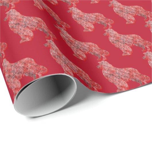 Australian Shepherd Dog Niedlich Silhouette Red Geschenkpapier (Rolleneckpunkt)