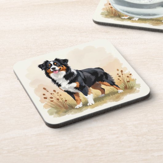 Australian Shepherd Dog Red Merle Aussie Getränkeuntersetzer (Linke Seite)