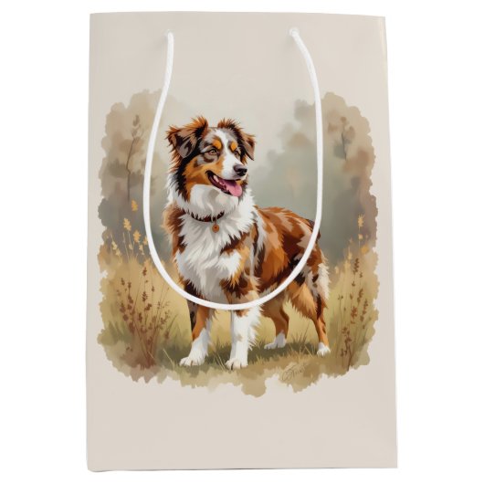 Australian Shepherd Dog Red Merle Aussie Mittlere Geschenktüte (Vorderseite)