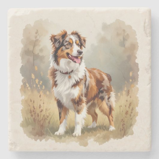 Australian Shepherd Dog Red Merle Aussie Steinuntersetzer (Vorderseite)