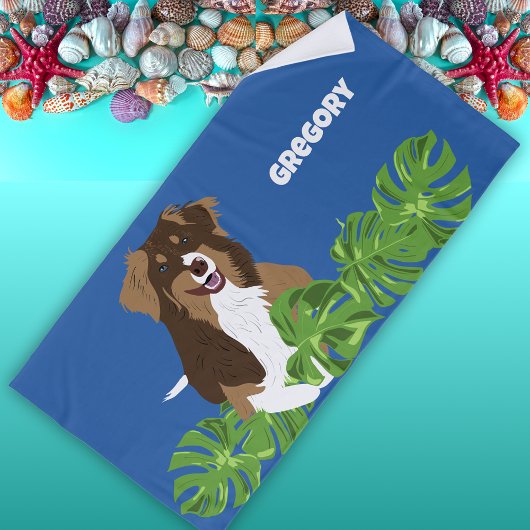 Australian Shepherd Dog Tropical Blätter Strandtuch