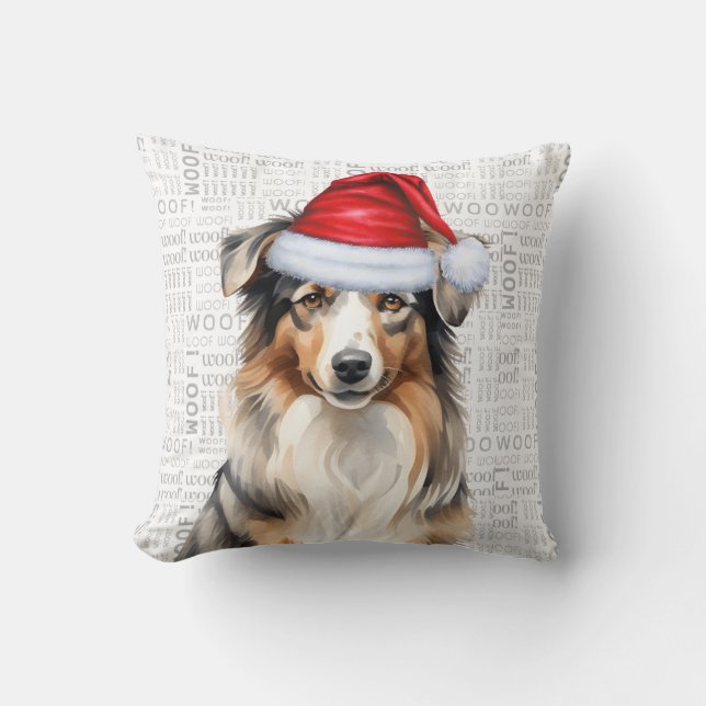 Australian Shepherd Dog Watercolor Weihnachten Kissen (Vorderseite)