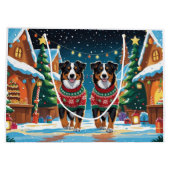 Australian Shepherd Dogs Christmas Snow Holiday Große Geschenktüte (Rückseite)