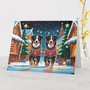 Australian Shepherd Dogs Christmas Snow Holiday Karte