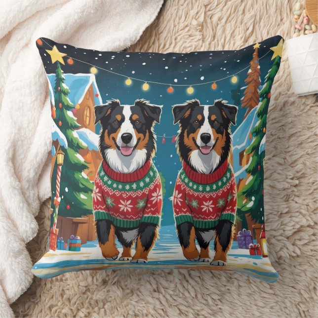 Australian Shepherd Dogs Christmas Snow Holiday Kissen (Decke)