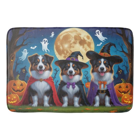 Australian Shepherd Dogs Pumpkin Halloween Funny Badematte (Vorderseite)