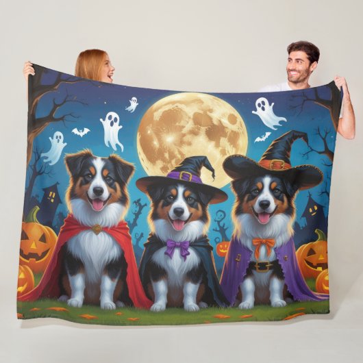 Australian Shepherd Dogs Pumpkin Halloween Funny Fleecedecke (Beispiel)