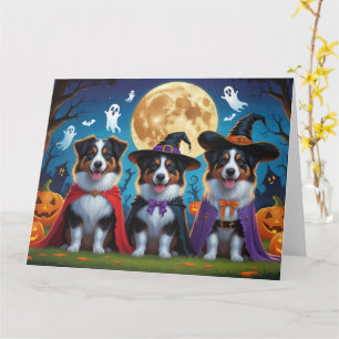 Australian Shepherd Dogs Pumpkin Halloween Funny Karte