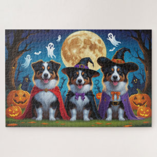 Australian Shepherd Dogs Pumpkin Halloween Funny Puzzle