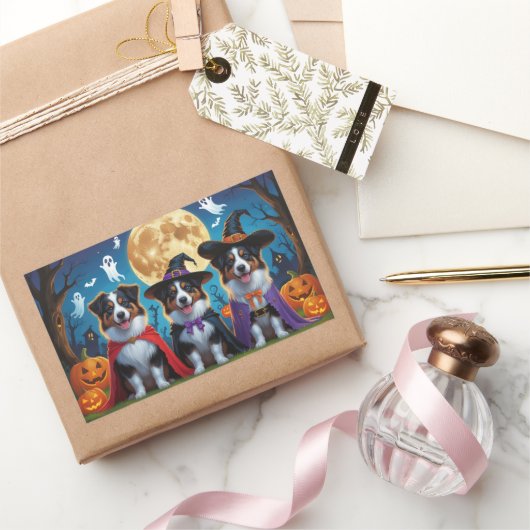 Australian Shepherd Dogs Pumpkin Halloween Funny Rechteckiger Aufkleber (Schenken)