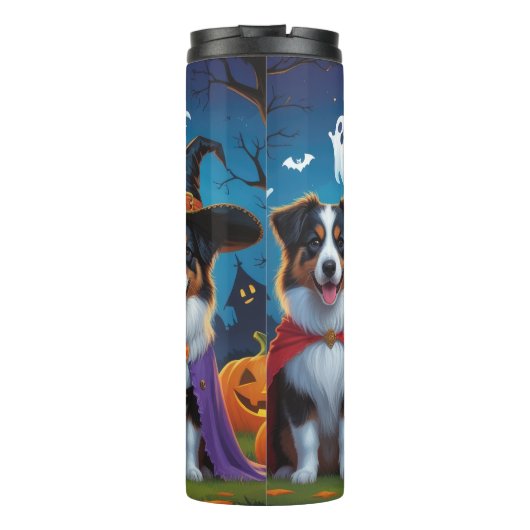 Australian Shepherd Dogs Pumpkin Halloween Funny Thermosbecher (Rückseite)