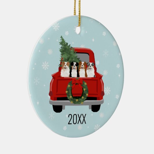 Australian Shepherd Dogs Red Truck Weihnachten Keramik Ornament (Rechts)