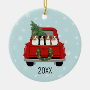 Australian Shepherd Dogs Red Truck Weihnachten Keramik Ornament