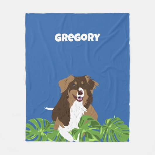 Australian Shepherd Dogs Tropical Blätter Fleecedecke (Vorderseite)