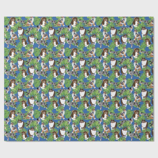 Australian Shepherd Dogs Tropical Blätter Geschenkpapier (Flach)