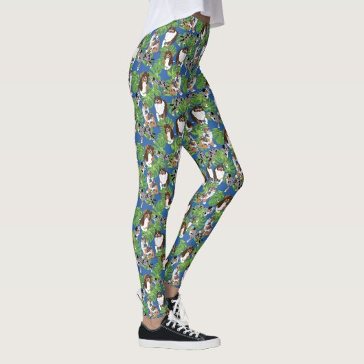 Australian Shepherd Dogs Tropical Blätter Leggings (Rechts)
