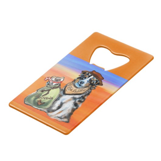 Australian Shepherd Express Geldbeutel Flaschenöffner (Vorderseite Schrägansicht)