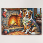 Australian Shepherd Fireplace with Christmas Light Puzzle (Horizontal)