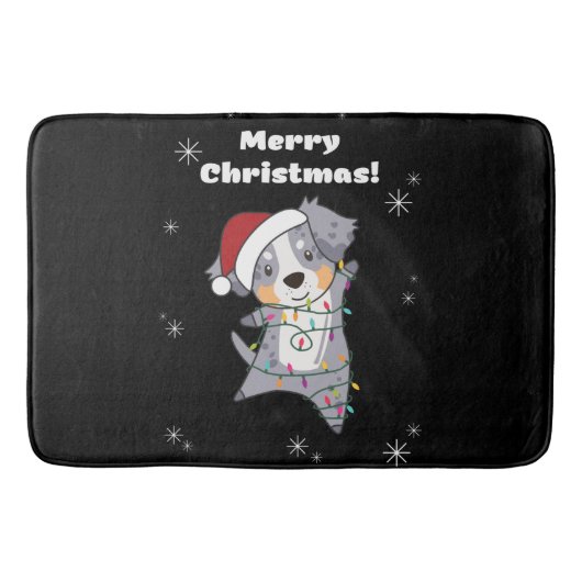 Australian Shepherd Frohe Weihnachts Winter Badematte (Vorderseite)