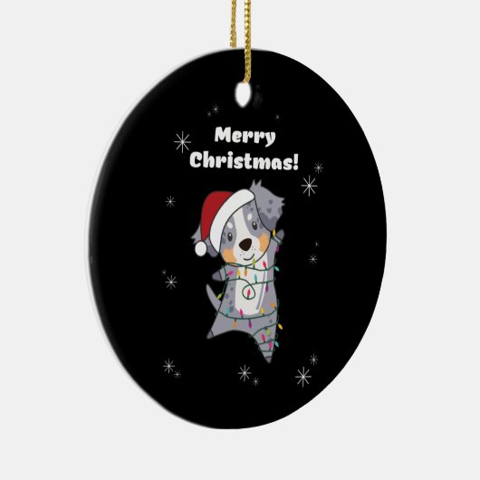 Australian Shepherd Frohe Weihnachts Winter Keramik Ornament (Rechts)