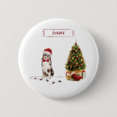 Australian Shepherd Funny Christmas Dog with Tree Button (Vorderseite)