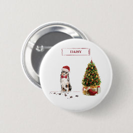 Australian Shepherd Funny Christmas Dog with Tree Button