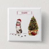 Australian Shepherd Funny Christmas Dog with Tree Button (Vorderseite)