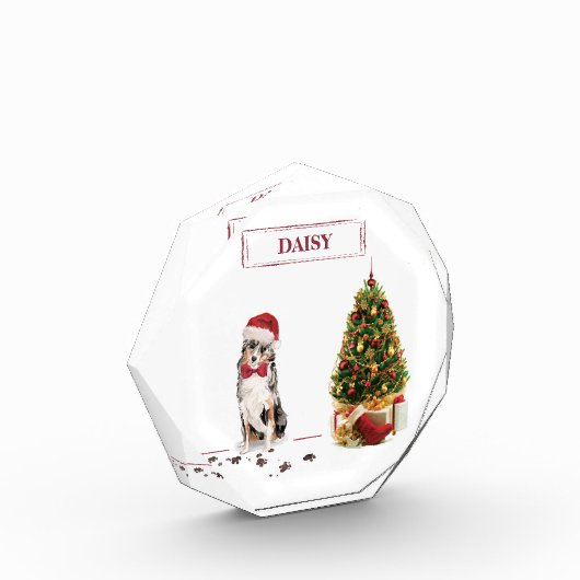 Australian Shepherd Funny Christmas Dog with Tree Fotoblock (Links)