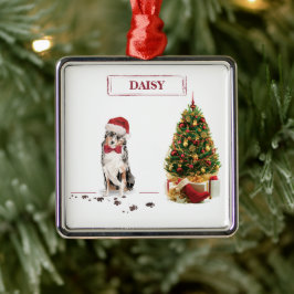 Australian Shepherd Funny Christmas Dog with Tree Ornament Aus Metall