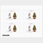Australian Shepherd Funny Christmas Dog with Tree Rechteckiger Aufkleber (Blatt)