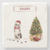 Australian Shepherd Funny Christmas Dog with Tree Steinuntersetzer (Vorderseite)