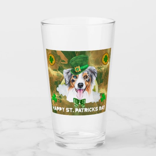 Australian Shepherd Gold Happy St Patricks Day Glas (Vorderseite)
