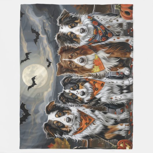 Australian Shepherd Halloween Spooky Fleecedecke (Vorderseite)
