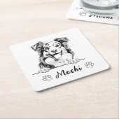 Australian Shepherd Hand Zeichne Personalisiert Rechteckiger Pappuntersetzer (angewinkelt)