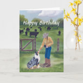 Australian Shepherd - Happy Birthday Karte (Gelbe Blume)