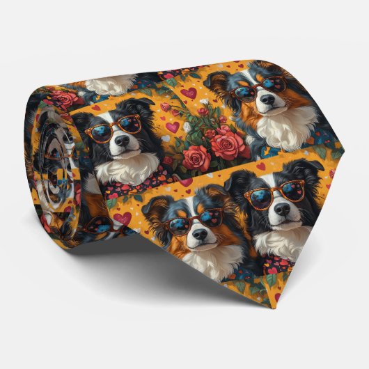 Australian Shepherd Heart Rose Valentinstag Krawatte (Gerollt)