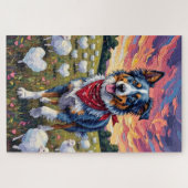 Australian Shepherd Herding Heart-Grass Sheep Puzzle (Horizontal)