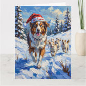 Australian Shepherd Herding Snowballs with Santa Karte (Vorderseite)